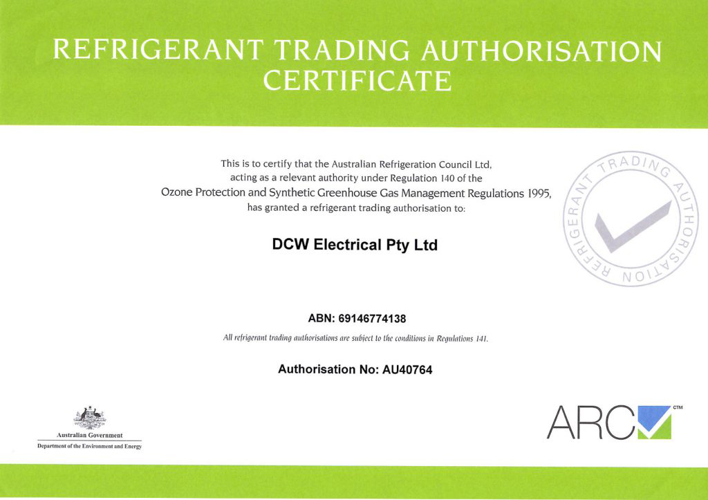DCW Electrical refrigerator trading authorization certificate